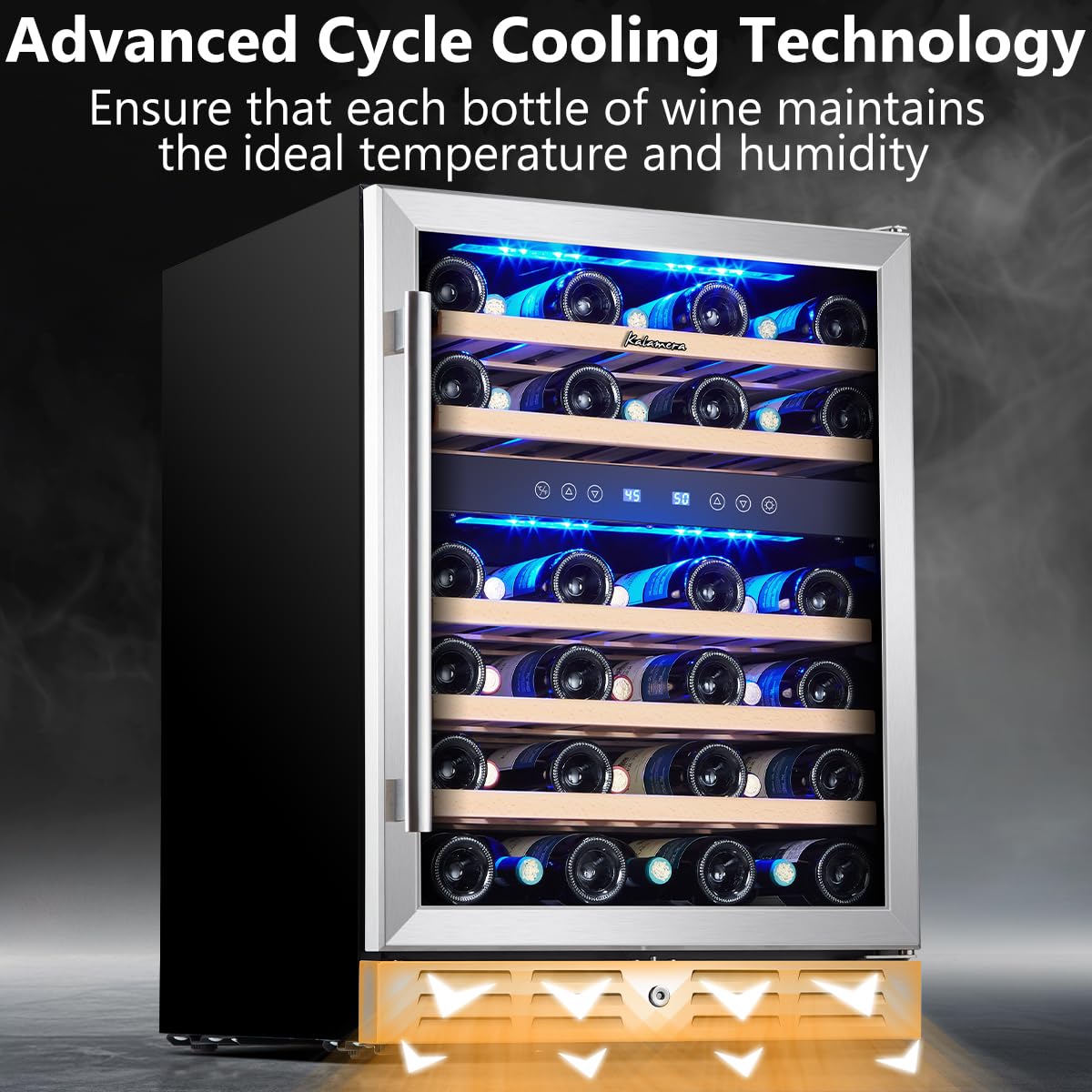 Kalamera 24 inch Wine Cooler, 37 Bottle - Dual Zone Built-in or Freestanding Fridge with Stainless Steel Reversible Glass Door, for Home, Kitchen or Office