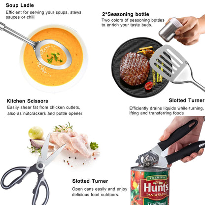 Camping Cooking Set- 31 Pcs Camping Utensils Camping Essentials Camping Gear for Camp Kitchen Cooking and Grilling, Portable Outdoor Cooking Travel Set for RV Tent Camper, BBQs, Camping Accessories