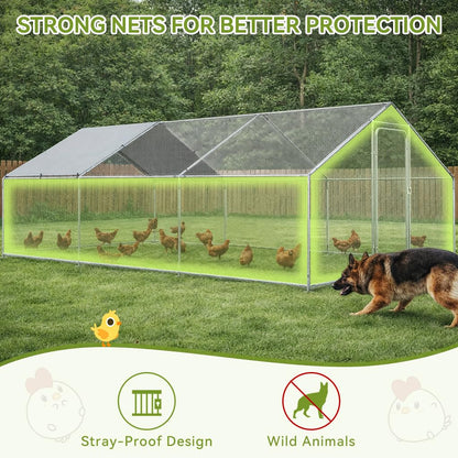 COMHOMA 19.7×10×6.6FT Large Metal Chicken Coop,Galvanized Steel Walk-in Chicken Run with Waterproof Roof & Lockable Door,Outdoor Poultry Cage for Hens,Ducks,Rabbits
