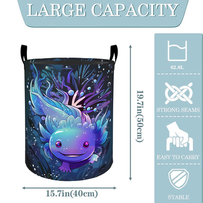 VODRM Cute Axolotl Underwater Laundry Basket, Dirty Collapsible Clothes Toy Organizer Hamper for Kids Adults, Oxford Cloth Waterproof Storage Bin for Bedroom Bathroom Home Decor Gifts, 19.7"X15.7"