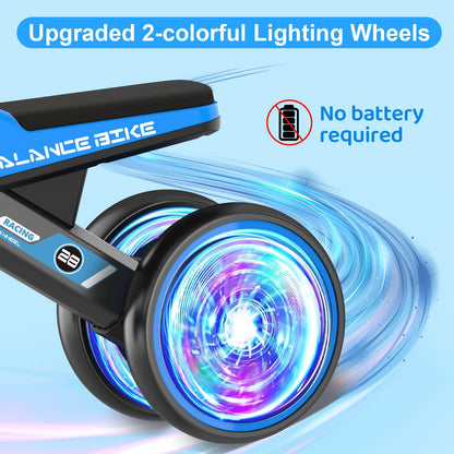 ESPRAY Colorful Lighting Baby Balance Bike Toys for 1 Year Old Boys Gifts, Toddler First Bike 12-24 Months with Adjustable Soft Seat, 4 Silent Wheels Ride on Toy, Perfect First Birthday Gift