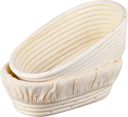 Banneton Bread Proofing Basket Set of 2, 10 inch Oval Proofing Bowls with Liners for Artisan Sourdough Bread Baking