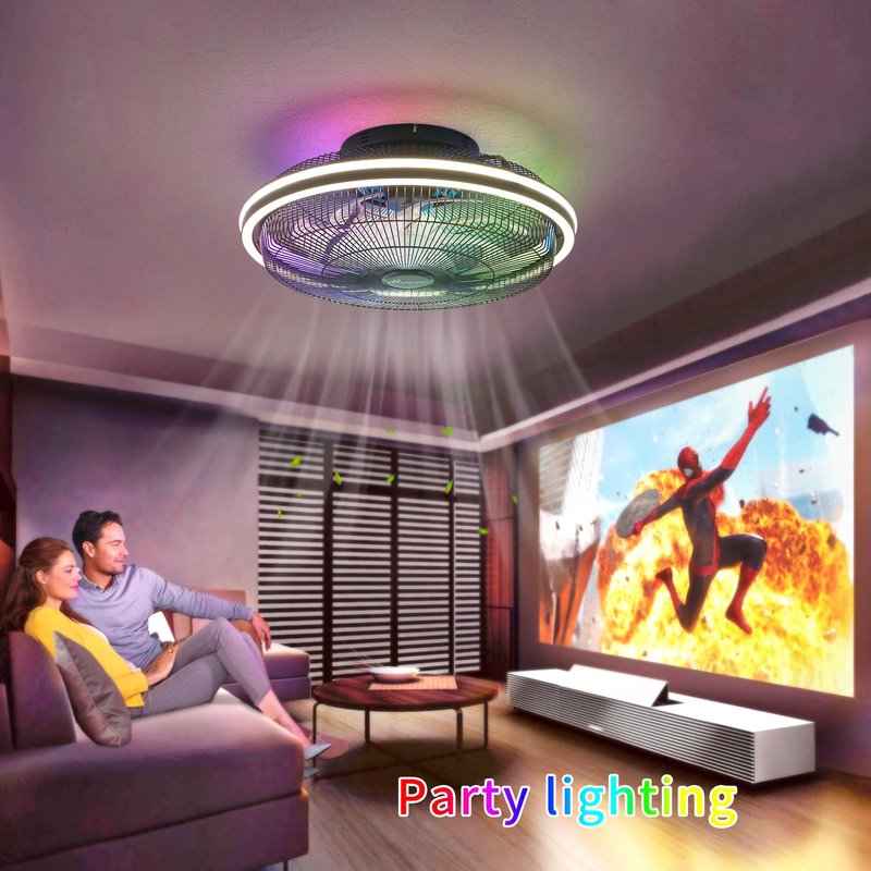 HuixuTe 21 in Modern Ceiling Fan with Light Remote Control, 3 Colors 3 Speeds Enclosed Low Profile FUSH Mount Ceiling Fan with Light for Bedroom Living Room