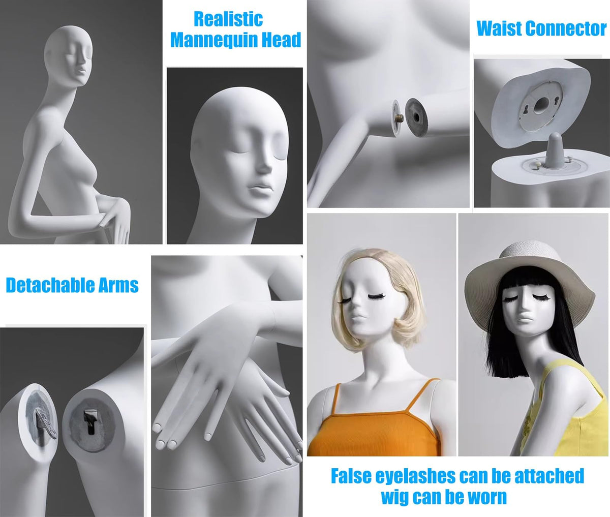 Matte White Female Mannequin with Head - Tall Dress Form Torso, Detachable Dummy for Home, Retail Store, Online Shop - Perfect Display for Clothing & Fashion(Style3)