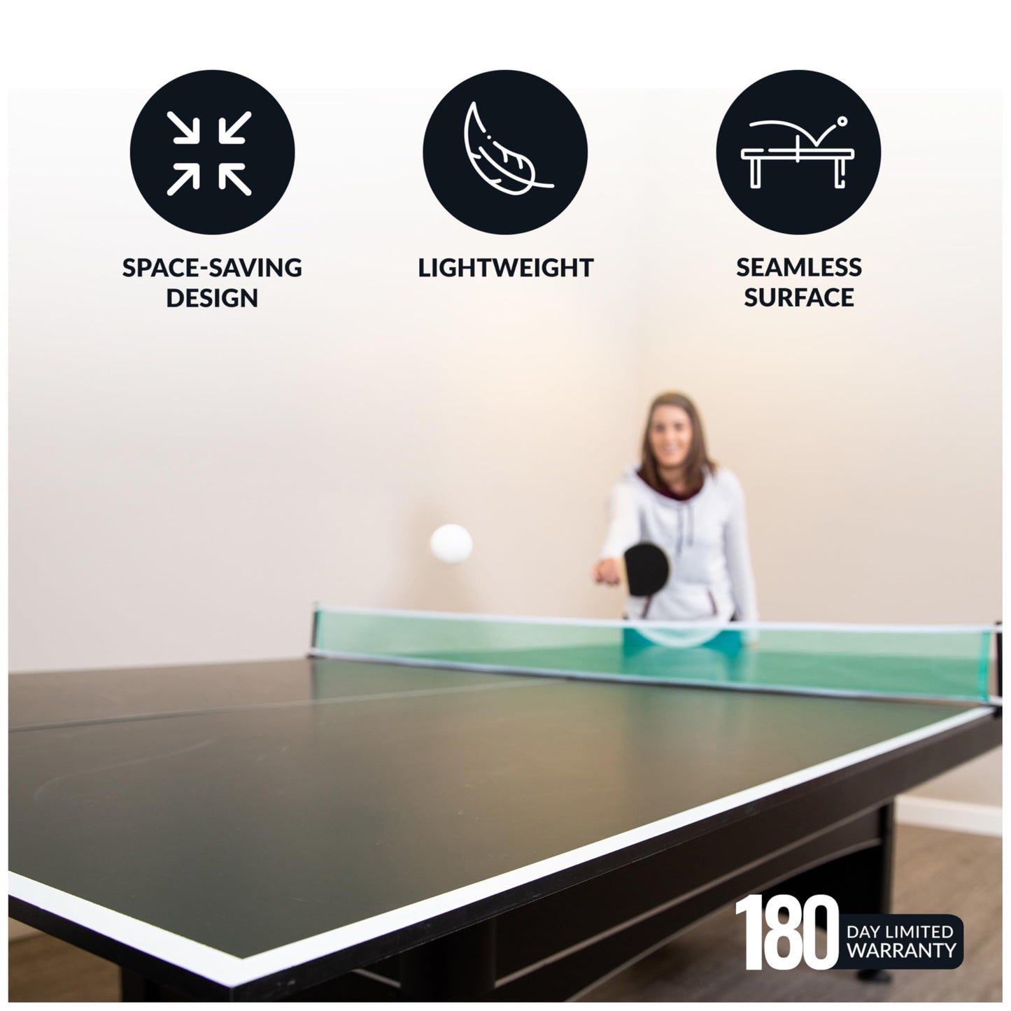 Hathaway 9 ft Quick Set Table Tennis Conversion Top – Regulation Sized, Foldable, Durable Engineered Surface, Protection Pads – Indoor Ping Pong Table Topper for Pool Table w/Net & Posts – Green