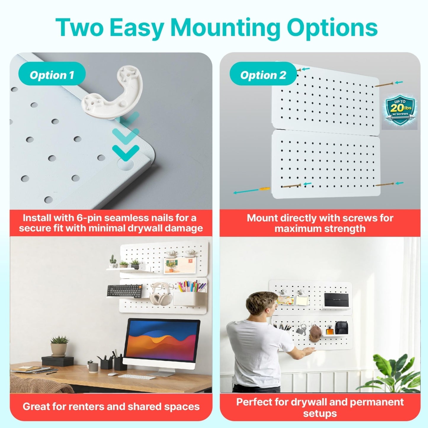 Pegnetic Upgraded Metal Pegboard Wall Organizer Kit – Magnetic, Heavy-Duty Peg Board with Shelves, Hooks & Clips – Wall Mount Storage for Office, Kids, Makeup, Garage & Home, Craft Organizer