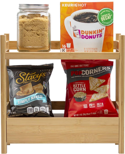 Sorbus 2-Tier Bamboo Countertop Shelf with Hidden Drawer, Makeup Organizer, Multi-Purpose Storage for Skincare