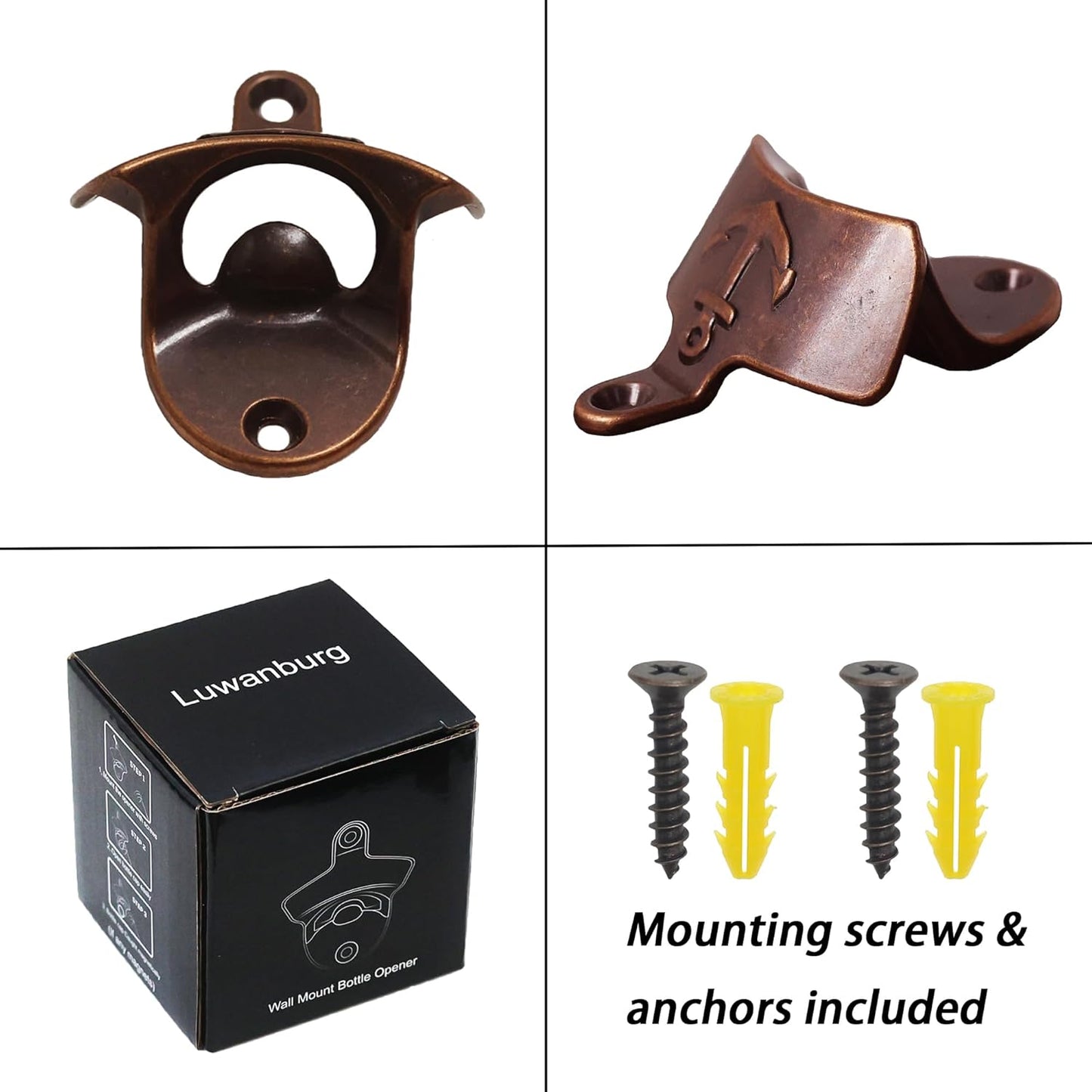 Nautical Wall Mounted Bottle Opener with Magnets, Antique Copper Magnetic Anchor Beer Cap Opener (Pack of 3)