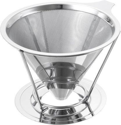 uxcell 600 Mesh Pour Over Coffee Dripper, 124mm Diameter Reusable Coffee Filter with Bracket