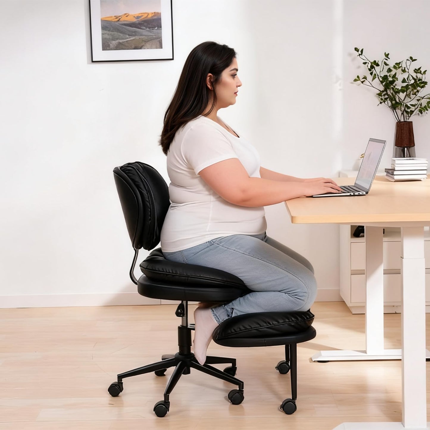 HOMRELEXA Extra-Wide & Tall Cross-Legged Office Chair – Deeply-Padded Cloud Seat, Ergonomic Back Support, Adjustable Height for ADHD & Meditation, Black