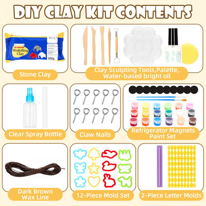 Bafeil Air Dry Clay for Adults & Beginners, 43PCS Pottery Kit Beginners Clay Kits, DIY Craft Set with Clay-Tools-Kit, White Dry Clay, Paints, Brushes, How-to-Guides, Gift for Birthday Family Party