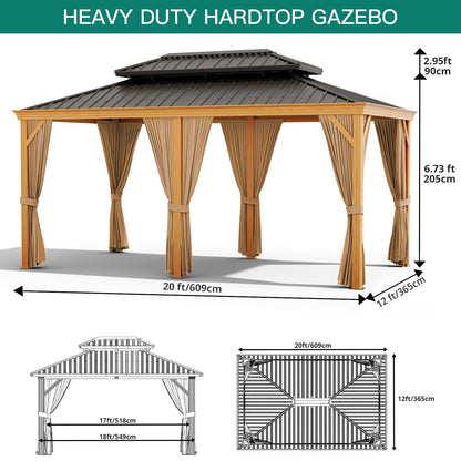 GAOMON Heavy Duty Aluminum Hardtop Gazebo with Double Metal Roof – Mosquito Netting & Privacy Curtains – Durable Outdoor Pavilion for Patio, Garden, Deck, Backyard, Lawn – Black Spray, Gray Cloth,