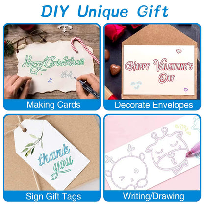 Glitter Markers Outline Pens Metallic: 48 Double Line Outline Markers,Self Outlining Glitter Pens Adult Coloring Gel Sparkle Outliner Shimmer,Teen Gifts Drawing Art Supplies Craft Cool Fun Magic Stuff