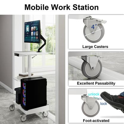 Natwind Mobile Workstation Cart with Monitor Mount,Height Adjustable Rolling Computer Cart, Heavy-Duty Rolling Standing Desk with CPU Holder for Home Office, School,Warehouse, Medical, Workshop