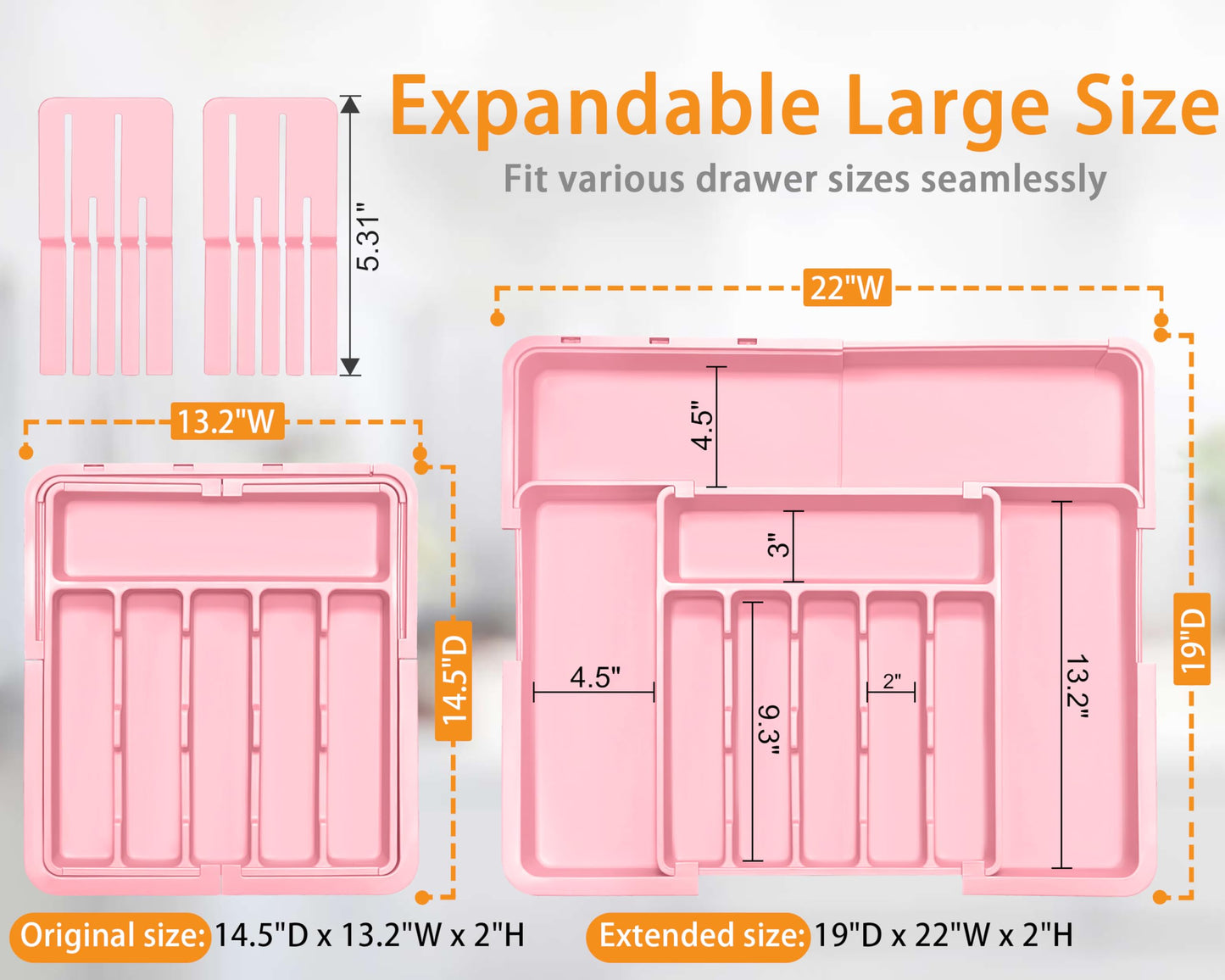 Homecor Silverware Organizer - Expandable Large Kitchen Drawer Organizer Utensil Organizer with 2 Removable Knife Blocks, 22"x 19"Cutlery Tray Drawer Dividers for Kitchen Flatware(6-9 Slots) (Black)