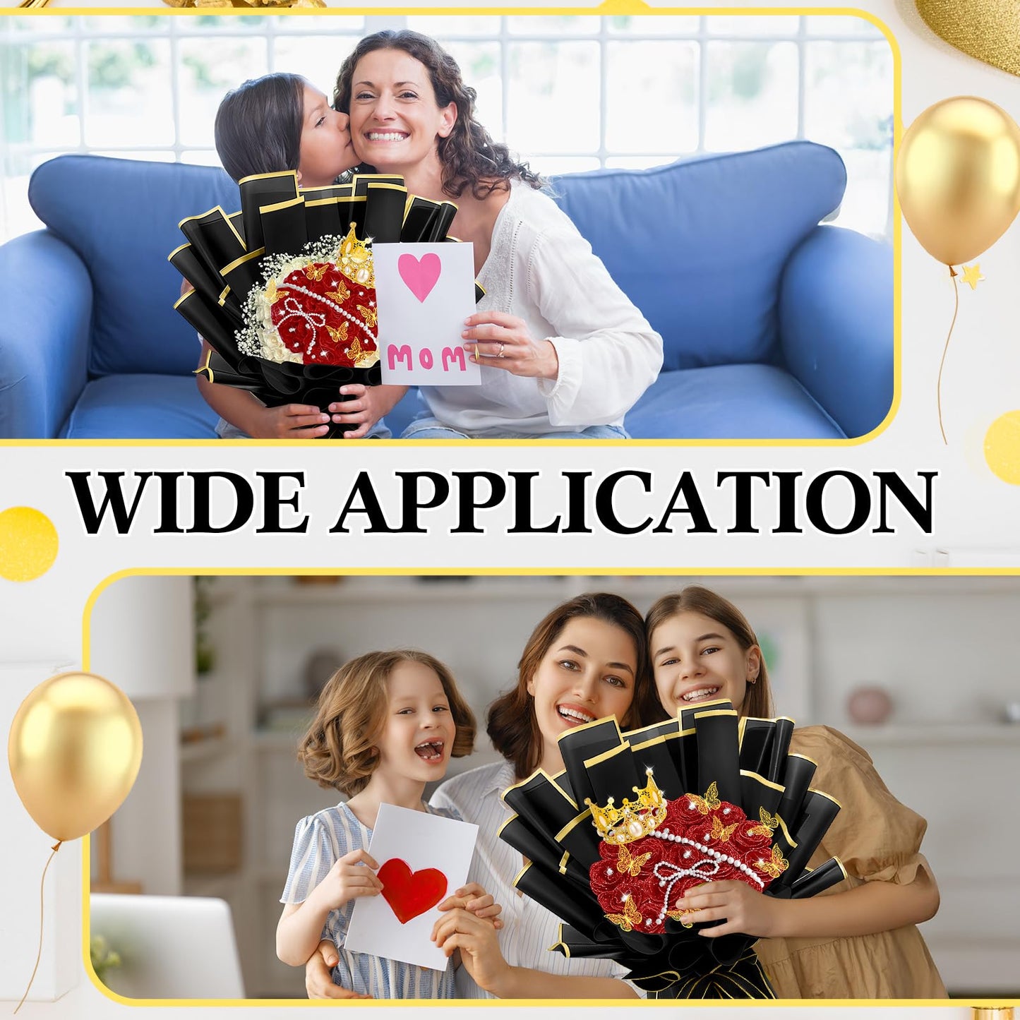 Daifunli 196 Pcs Graduation Gifts DIY Glitter Roses Bouquet Kit Artificial Flower Bouquet Kit Grad Birthday Gifts Flower Wrapping Paper 3D Butterflies Crowns for Grad Wedding Anniversary(Red)