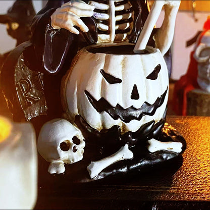VesHome Halloween Witch Skeleton Figurine – Resin Grim Reaper Decor, Gothic Spooky Decoration for Desk, Bookshelf, Halloween Party or Haunted House Display