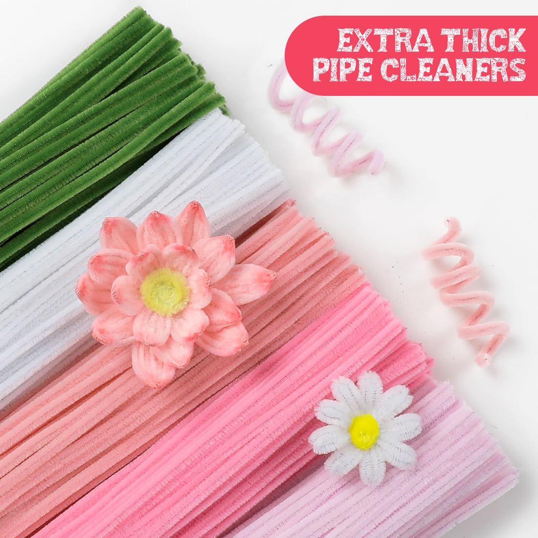 IOOLEEM Pipe Cleaners, 480pcs Pink, Flower Making Kit, Arts and Craft Supplies for Flowers, Ideas for Art Project Activity.