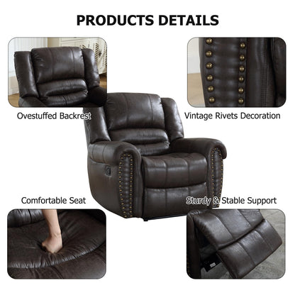 CANMOV Leather Recliner Chair, Classic and Traditional Manual Recliner Chair with Comfortable Arms and Back Single Sofa for Living Room, Dark Grey