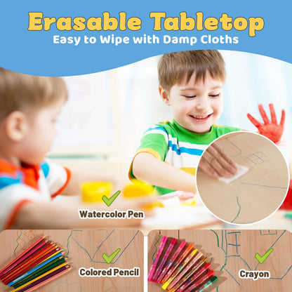 FUNLIO Kids Table and 2 Chairs Set, Height Adjustable Toddler Table and Chair Set for Ages 3-8, Easy to Wipe Arts & Crafts Table, for Classrooms/Daycares/Homes, CPC & CE Approved (3pcs Set) - Blue