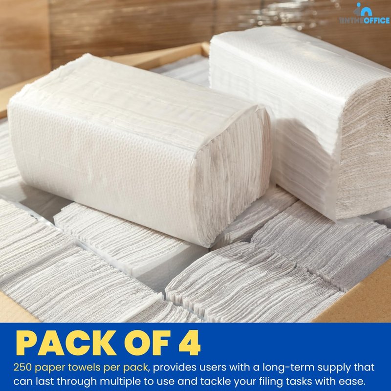 1InTheOffice Multifold Paper Towels, Paper Hand Towels for Bathroom, Folded Paper Towels, 1-Ply, 9" x 9.45", 250 Towels/Pack, 4 Pack