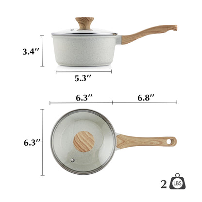 SENSARTE White Ceramic Nonstick Saucepan with Lid 1.5 Quarts, Small Cooking Pot with Stay Cool Handle, Induction Compatible Saucepot, White Granite Coating, Free of Intentionally Added PTFE/PFOA/PFAS