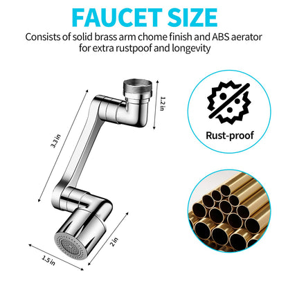 1440° Swivel Faucet Extender Sink Aerator 2 Mode Splash Water Filter Extension Kitchen Bathroom 360° Rotatable Spray Attachment Multifunctional Universal Robotic Arm Wash Hand Hair
