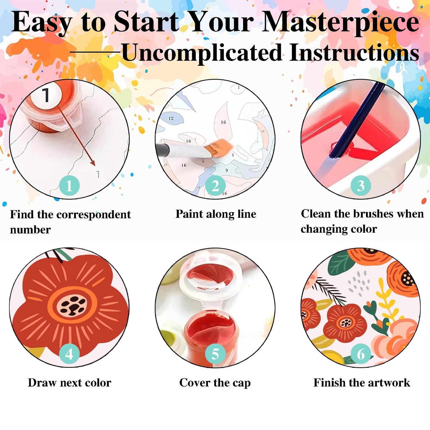 eimivrc 4 Pack Paint by Numbers Kit for Adults Framed,Flowers Paint by Numbers for Adults Beginner,DIY Acrylic Oil Painting for Home Wall Decor(8x8inch)