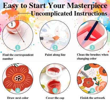 eimivrc 4 Pack Paint by Numbers Kit for Adults Framed,Flowers Paint by Numbers for Adults Beginner,DIY Acrylic Oil Painting for Home Wall Decor(8x8inch)