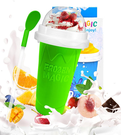 Skiennix Slushy Cup - DIY Magic Slushy Maker for Juices & Ice Cream | Portable Double Layer with Lid & Straw (Green)