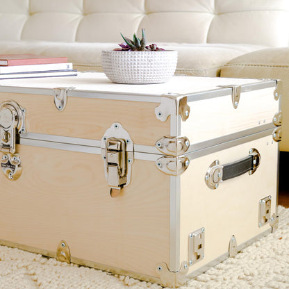Rhino Trunk & Case Naked XL Trunk with Wheels - 34"x20"x15", 1500+ lbs Capacity, Soft-Close Lid. Strong, USA Made Summer Camp Footlocker, Secure College Dorm Chest, Natural Wood Home Storage Box