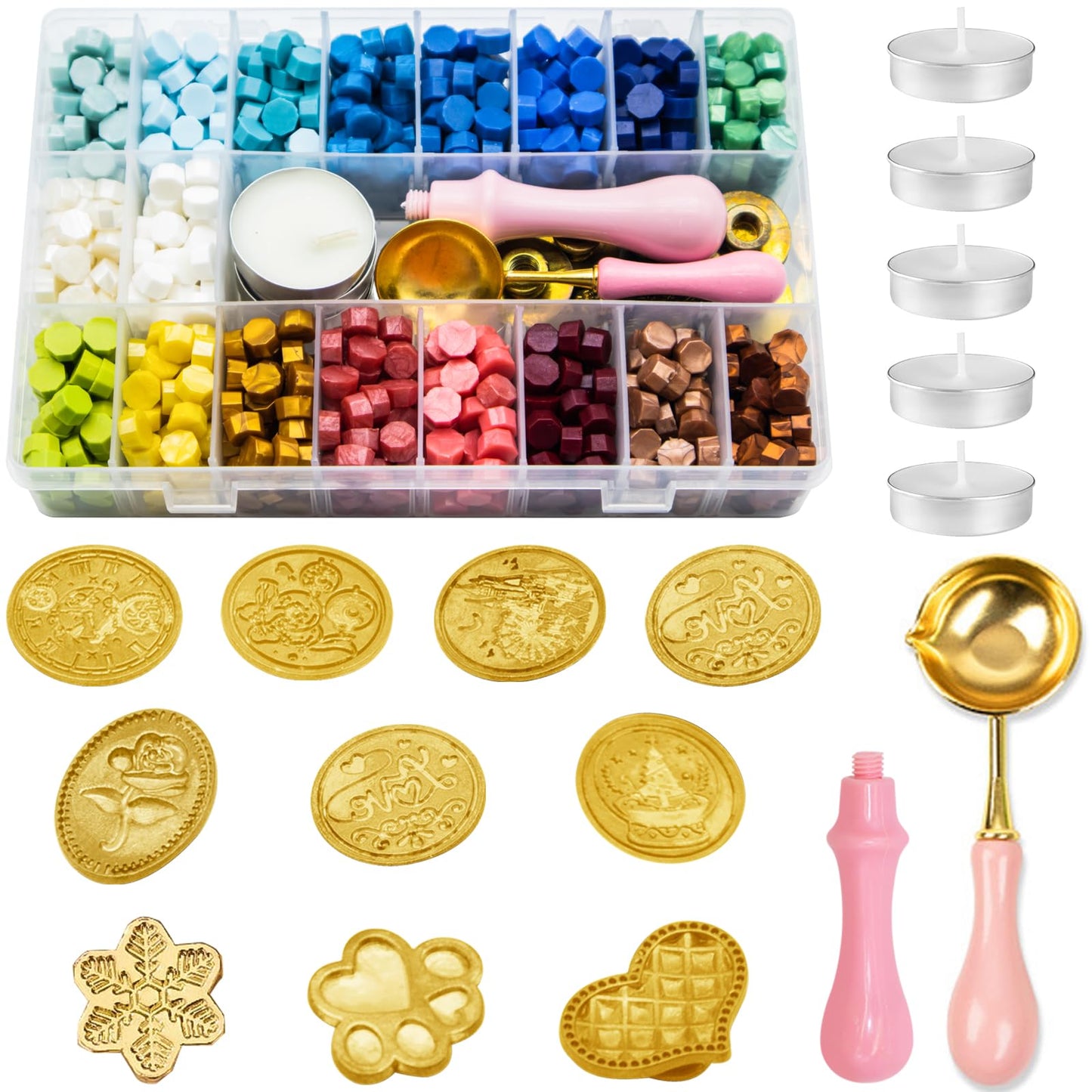 Waltool 917Pcs Wax Stamp Bead Kit for Beginner, 18 Colors Wax Sealing Beads, 10 Stamps, Spoon for Wedding Invitation, Envelope Seal, DIY Crafts, Gift Idea