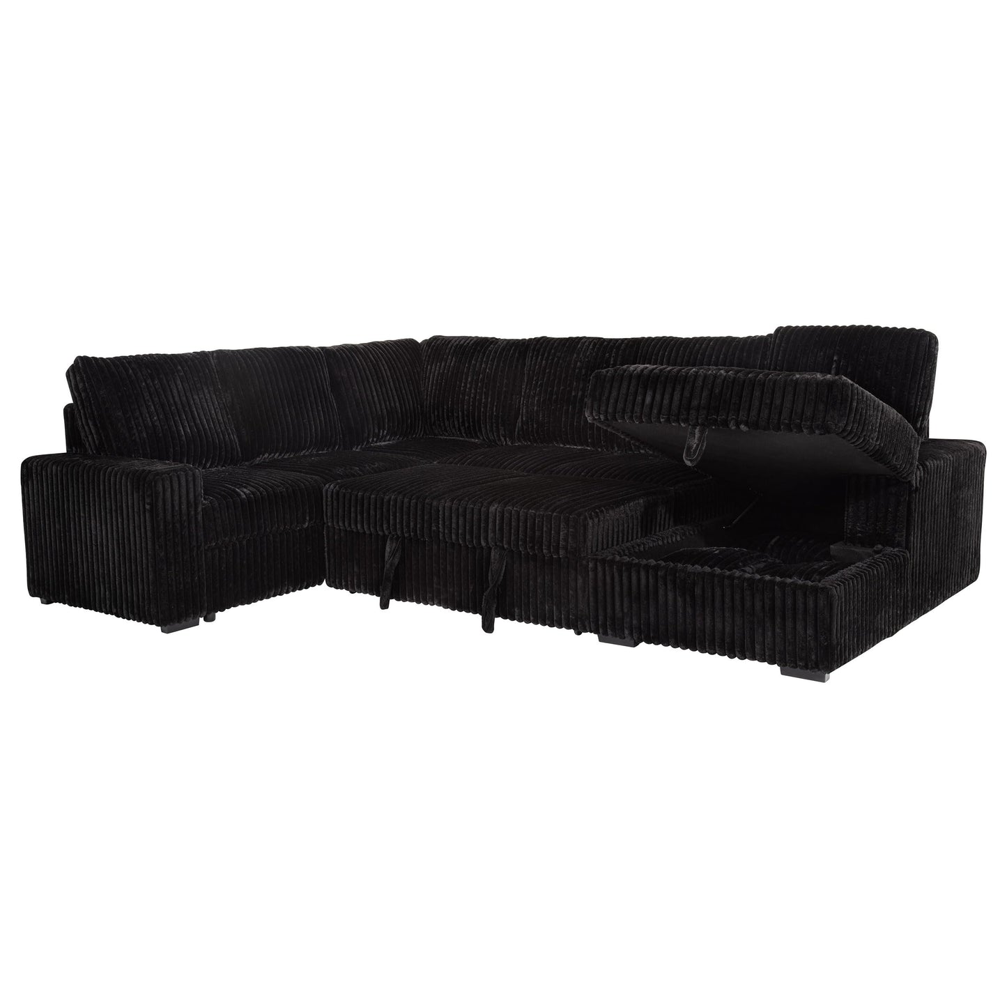 Coaster Home Furnishings - Devonshire - Sleeper Sectional Sofa with Pop-Up Sleep Surface, Storage Chaise, Three Accent Pillows and Pull-Out Bed - Living Room - Black - 511049