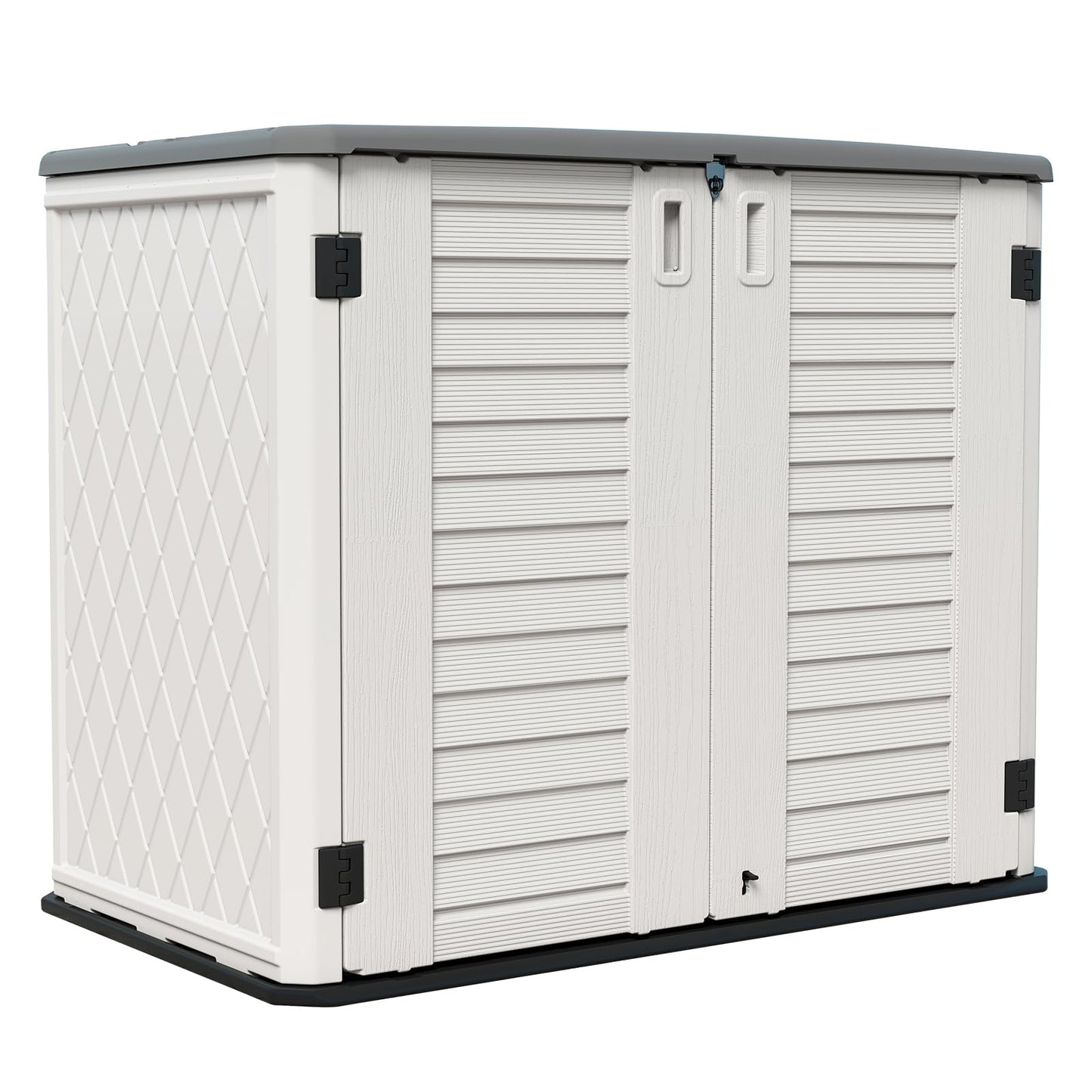 HOMSPARK Storage Shed Weather Resistance, Multi-Purpose Outdoor Storage Cabinet for Backyards and Patios, Horizontal Storage Shed for Lawnmower, Patio Accessories (White 1, Large - 26 cu.ft)