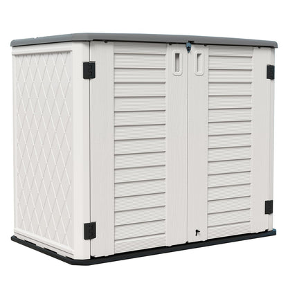 HOMSPARK Storage Shed Weather Resistance, Multi-Purpose Outdoor Storage Cabinet for Backyards and Patios, Horizontal Storage Shed for Lawnmower, Patio Accessories (White 1, Large - 26 cu.ft)
