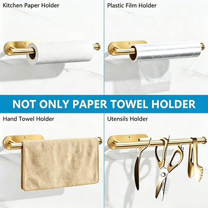 Gewtur Gold Paper Towel Holder Under Cabinet, Adhesive Paper Towel Roll Holder Stick on Wall, Stainless Steel Towel Paper Holder for Bathroom Kitchen