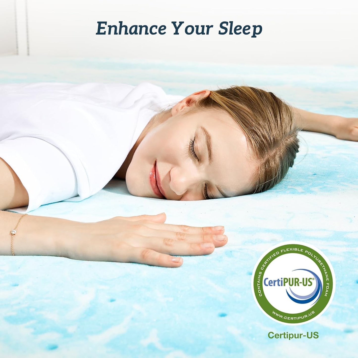 Sweetcrispy Memory Foam Mattress Topper - 3 Inch Thick Gel-Infused Cooling Pad for Full Size Bed | CertiPUR US Certified, Breathable Blue