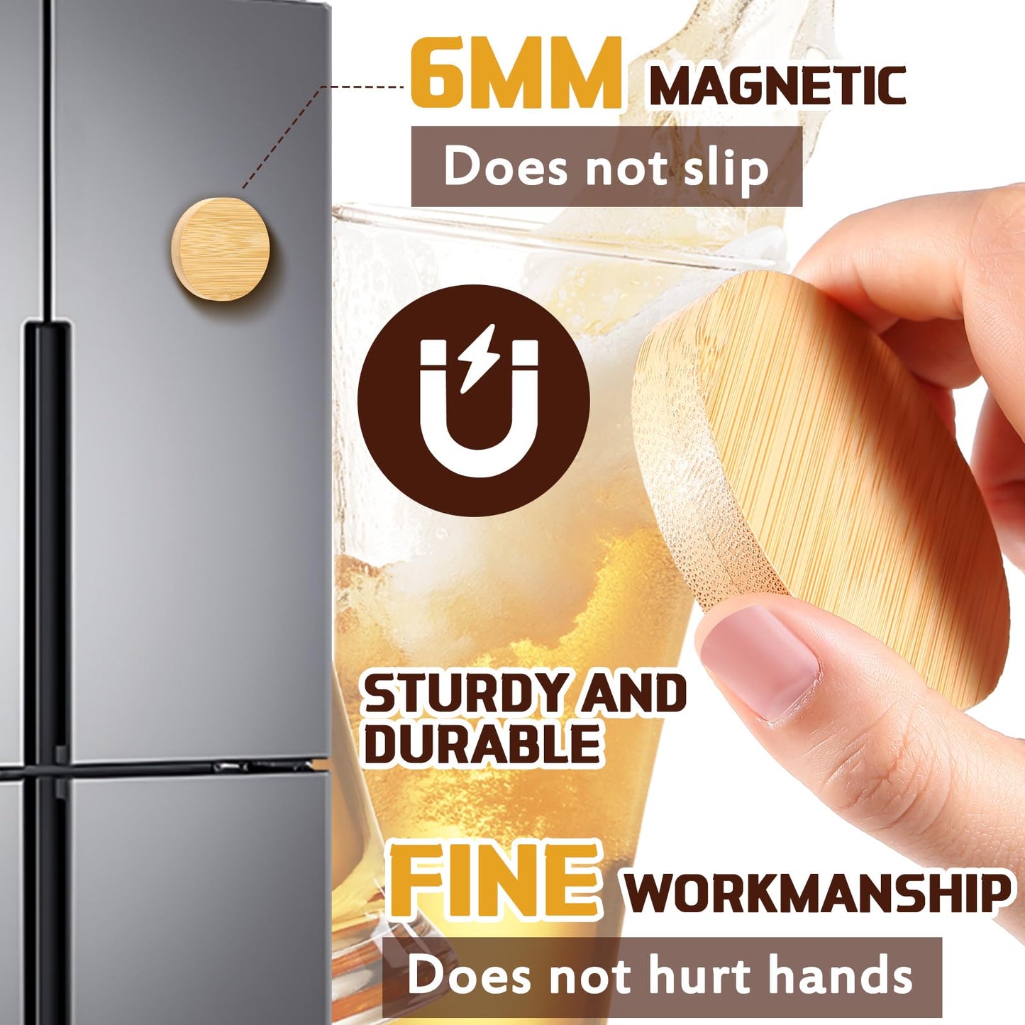 Vesici 50 Pcs Magnetic Bottle Opener 2.5in DIY Bamboo Round Shape Beer Openers Wooden Fridge Magnet Refrigerator Sticker Gift for Beer Lover Wedding Guest Kitchens Bars Parties