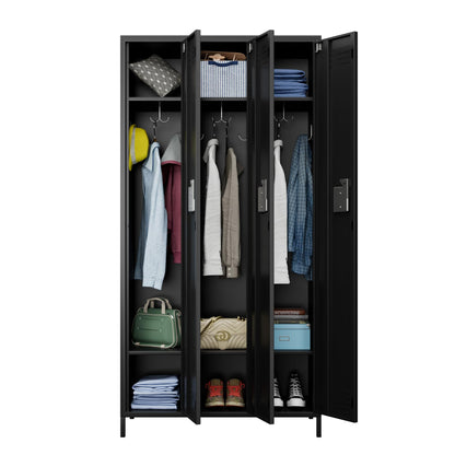 METALYEYE 3 Doors Metal Storage Lockers for Employees, Industrial Steel Locker with 9 Hooks for Gym,School,Garage,Office,Assembly Required,Black