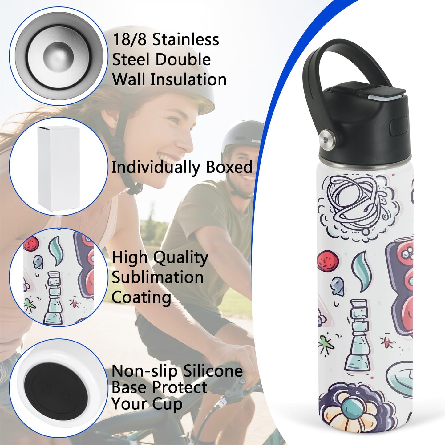 Draheri Sublimation Sports Water Bottle Blanks, 22 oz Sublimation Tumblers Bulk, Stainless Steel Insulated Tumblers with Leak Proof Lid and Portable Handle, Individually Boxed (8 Pack)
