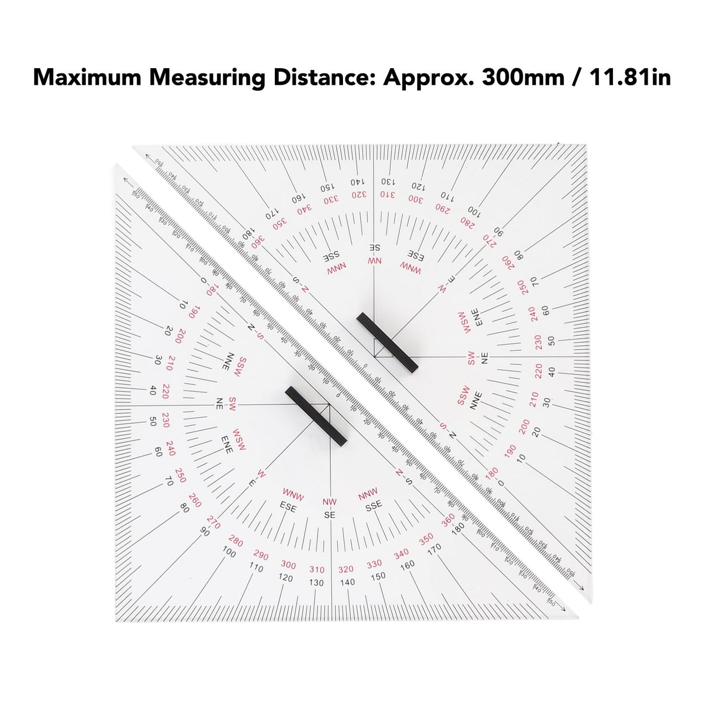 2pcs Chart Drawing Triangle Ruler, 11.81in Course Triangle Positioning Triangle Boat Architectural Stationery Navigation Plotting Kit for Training Purposes Maritime
