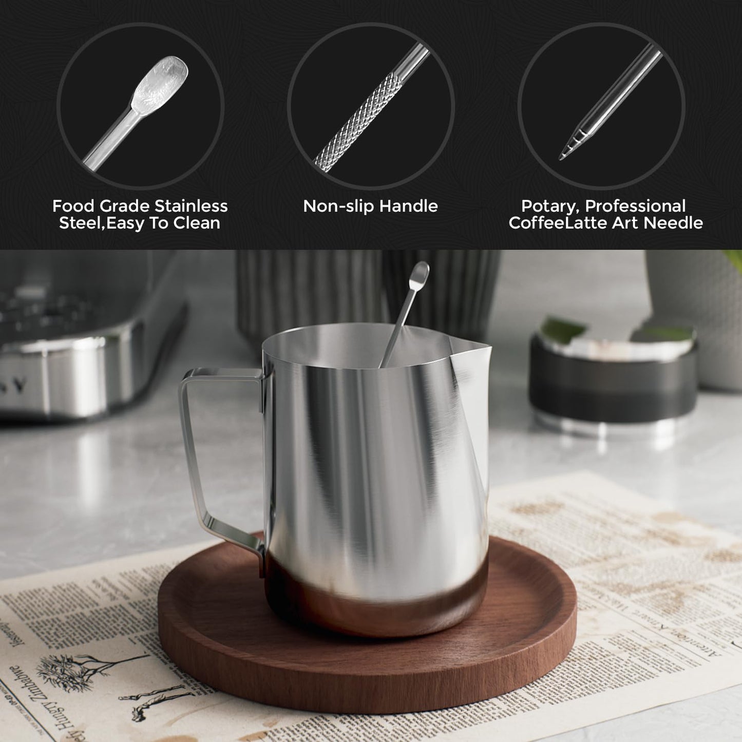 JZ.CAFE Milk Frothing Pitcher, 12 Oz/350 ML Milk Frother Steamer Cup Stainless Steel Espresso Cup with Decorating Pen