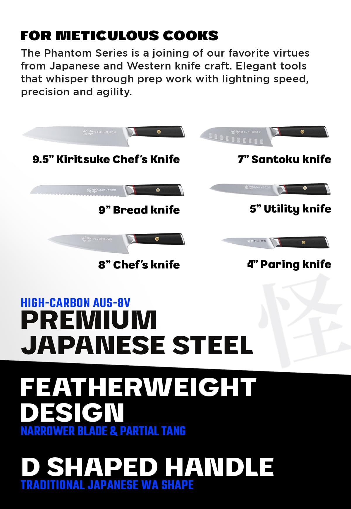 Dalstrong Knife Block Set -6pc- Magnetic Knife Stand-Phantom Series-Japanese High-Carbon AUS8 Steel-Knife Kitchen Set-Pakkawood Handle-Men's Valentines Gift