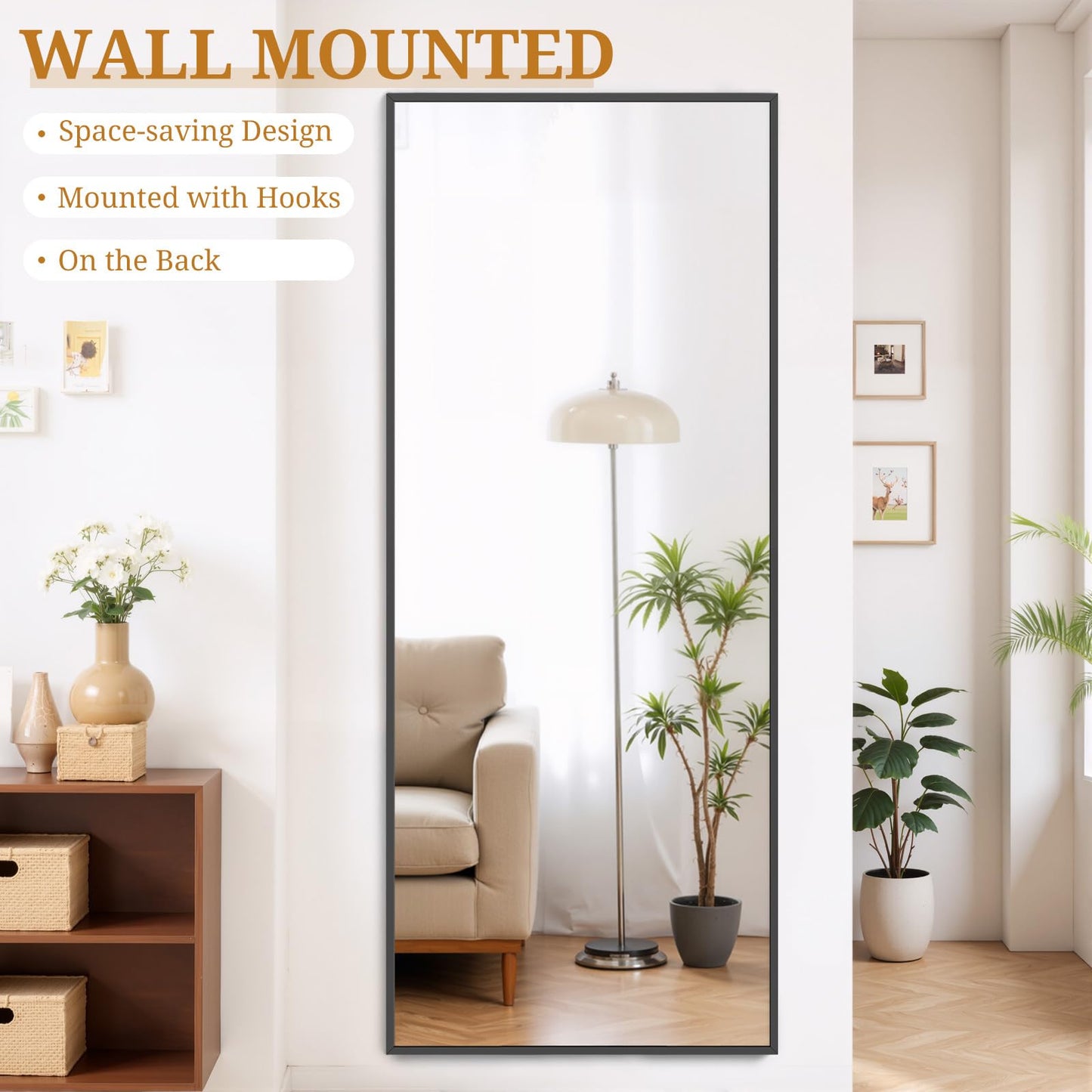 Accver Full Length Mirror 71"x26" Full Body Mirror Rectangle Free Standing Wall Mounted Leaning Floor Mirrors with Stand Aluminum Alloy Frame for Bedroom Cloakroom, Black