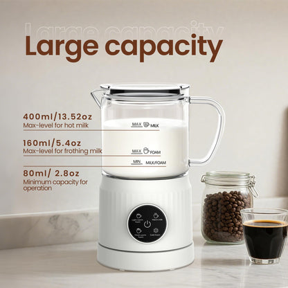 Casimhu 4-in-1 Milk Frother, Electric Milk Frother and Steamer with LED Touch Screen, Ceramic Lining Bottom, Milk Warmer 13.52oz for Lattes, Cappuccinos, and Macchiatos at Home, White