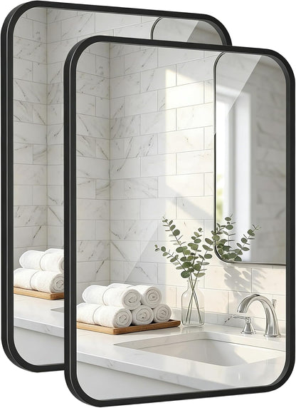 Regine Switzerland Matte Black Bathroom Vanity Mirrors - 24x36 Inch Flush Mount Deep Set Design | HD Shatterproof Glass