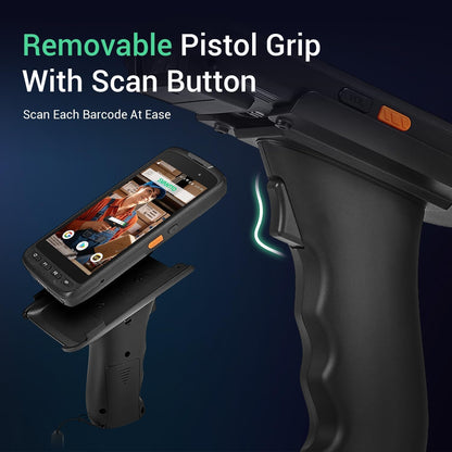SVANTTO Android Barcode Scanner with Pistol Grip, Rugged PDA Android 11, 4+64GB, 1D/2D/QR Zebra Scanner SE4710, Bluetooth 5.0, WiFi, 4G LTE, NFC