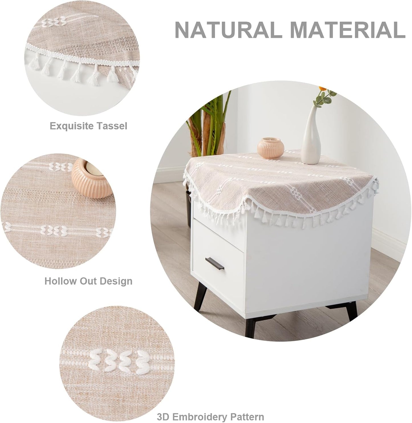 24 Inch Round Linen Light Coffee Small Tablecloth Farmhouse Embroidered Bedside Table Cover Washable Wrinkle Resistant