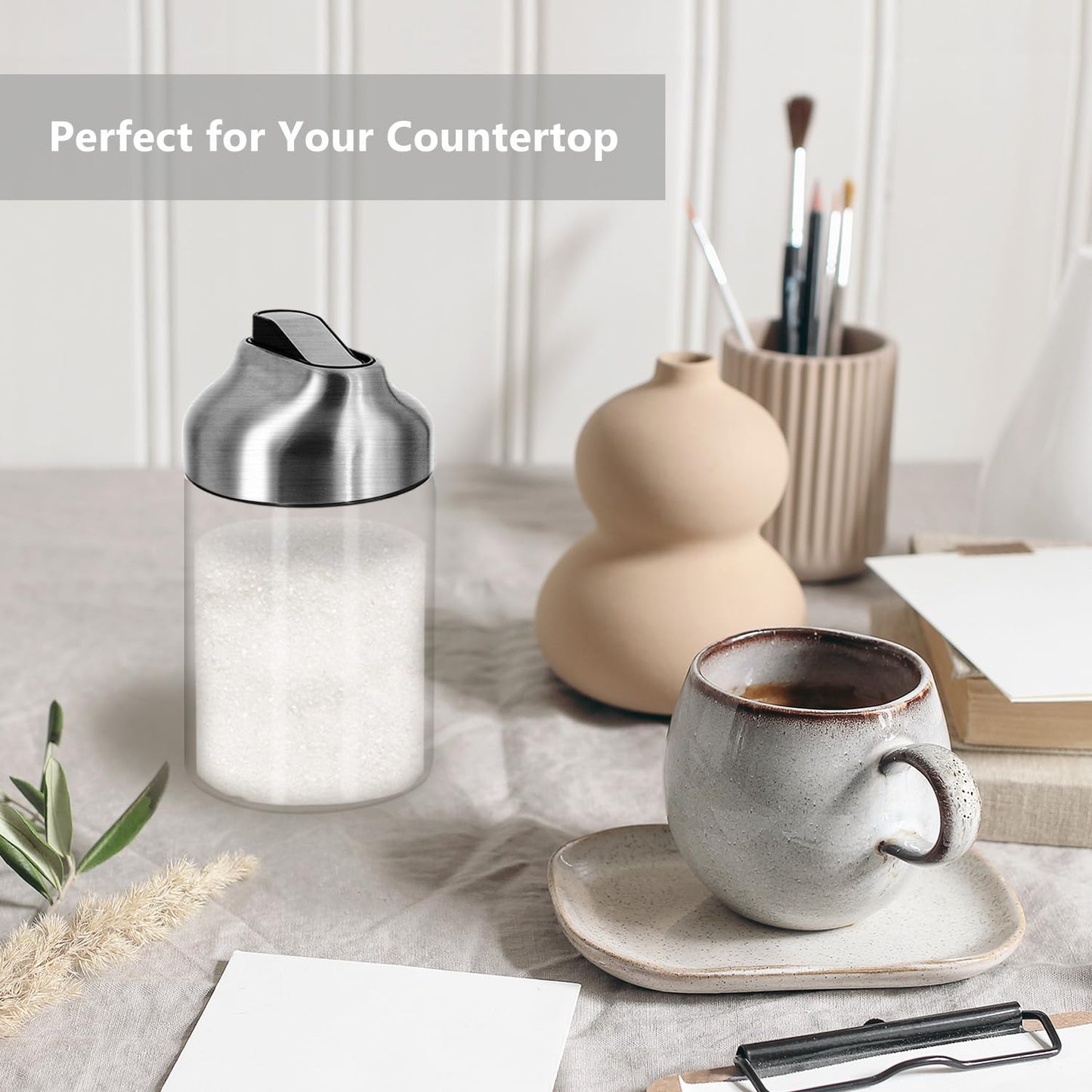 Aelga Glass Sugar Dispenser with Pour Spout, Weighted Pourer, Coffee Bar Accessories for Coffee, Tea and Baking