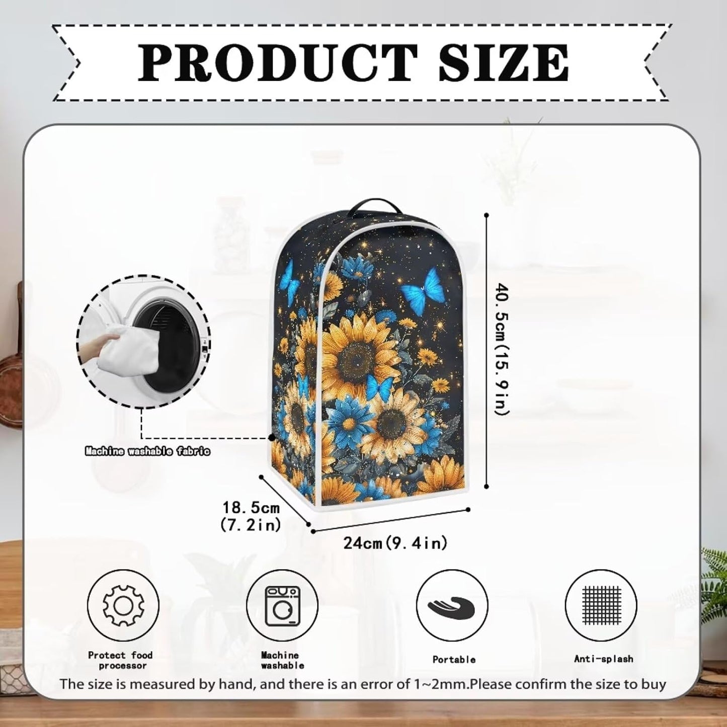 Sunflower Butterfly Blender Appliance Cover, Kitchen Stand Mixer Cover, Small Appliance Dust Cover for Stain Protection